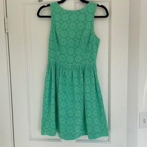 Mint green embroidered eyelet fit and flare sheath dress